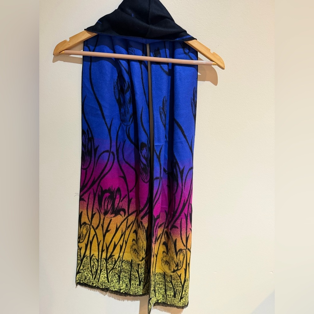 NWT Scarf 100% Cashmere Rapti bold floral colorful 12x76 inches long - Picture 2 of 15